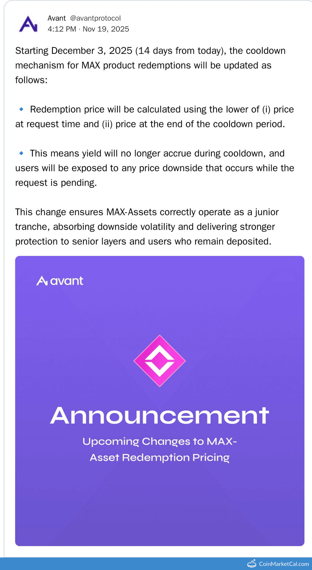 Avant USD Redemption Update