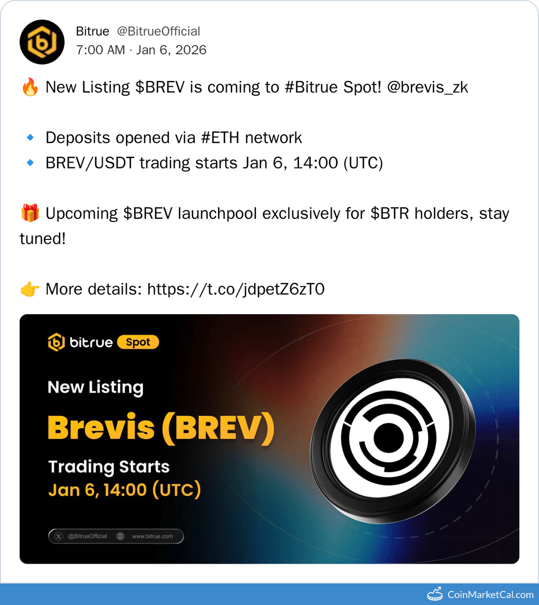 Bitrue Listing of Brevis (BREV)