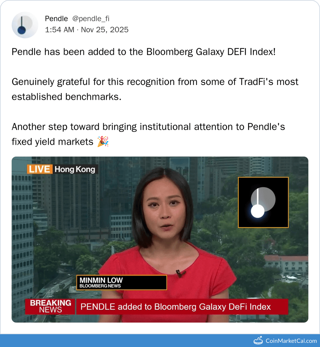 Pendle Added to Bloomberg Galaxy DEFI Index