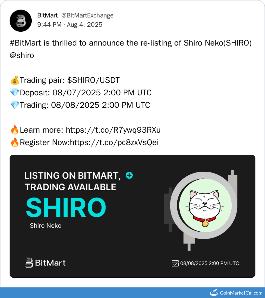 Shiro Neko (SHIRO) Relisting on BitMart