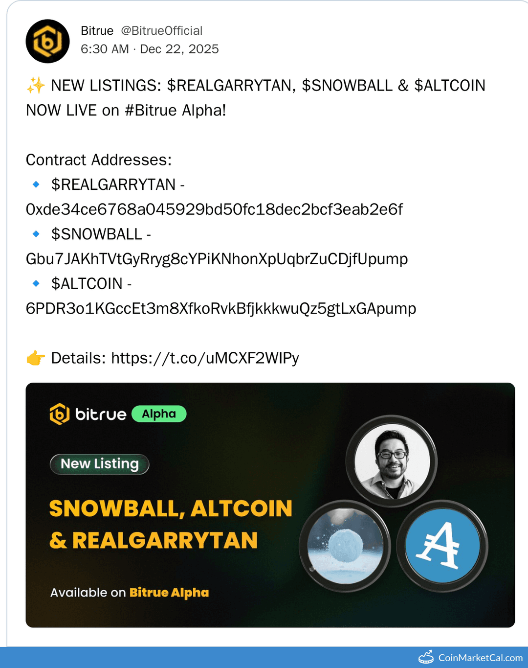 Bitrue Alpha Listing for Snowball