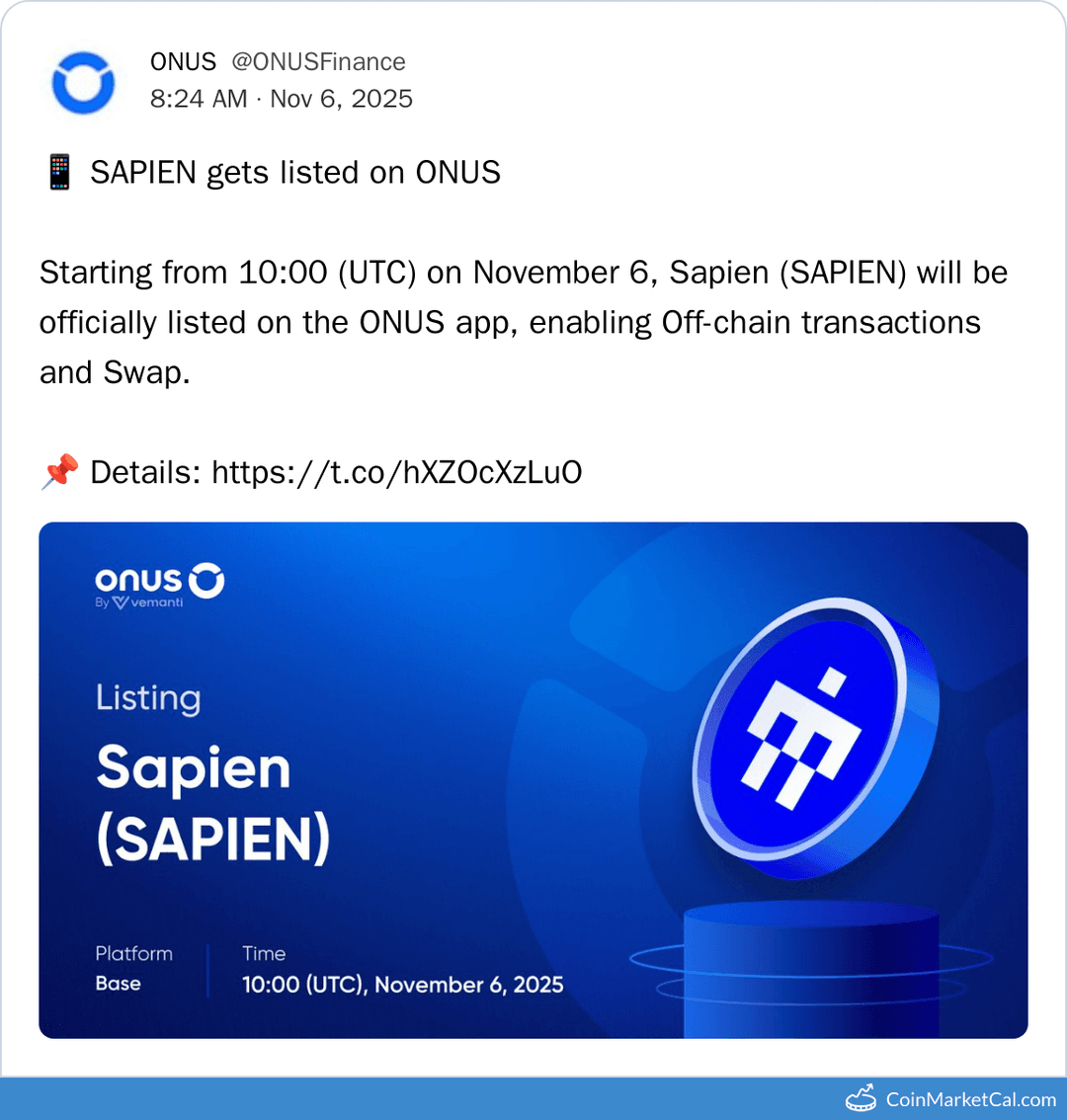 ONUS Listing Sapien (SPN)