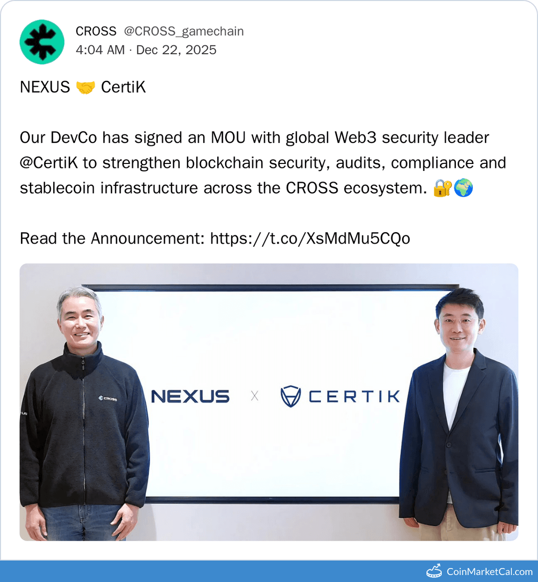 CertiK Security MOU with CROSS DevCo to Enhance NEXUS Ecosystem