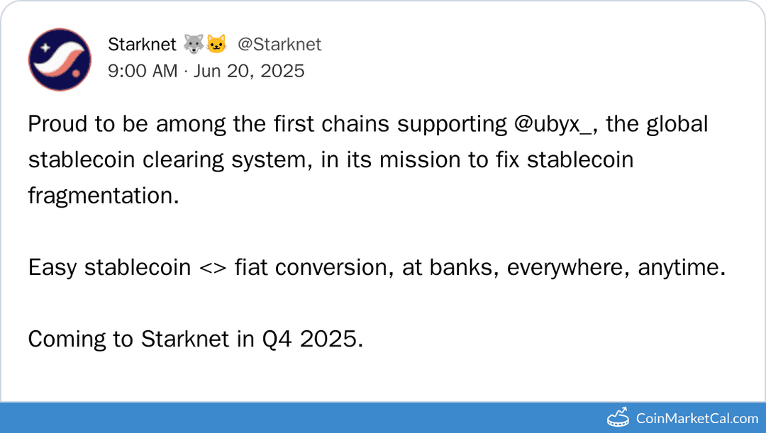 Starknet Integration with UBYX Stablecoin Clearing System