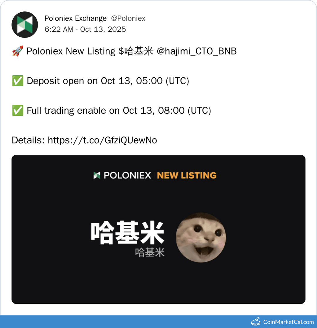 Poloniex Listing 哈基米 (Hakimi)