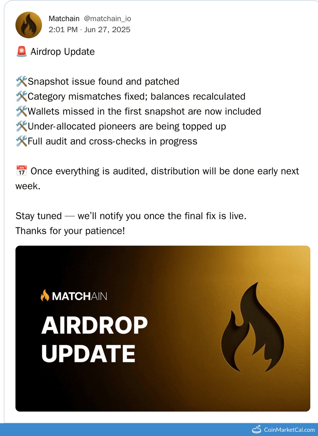 Matchain Airdrop Distribution