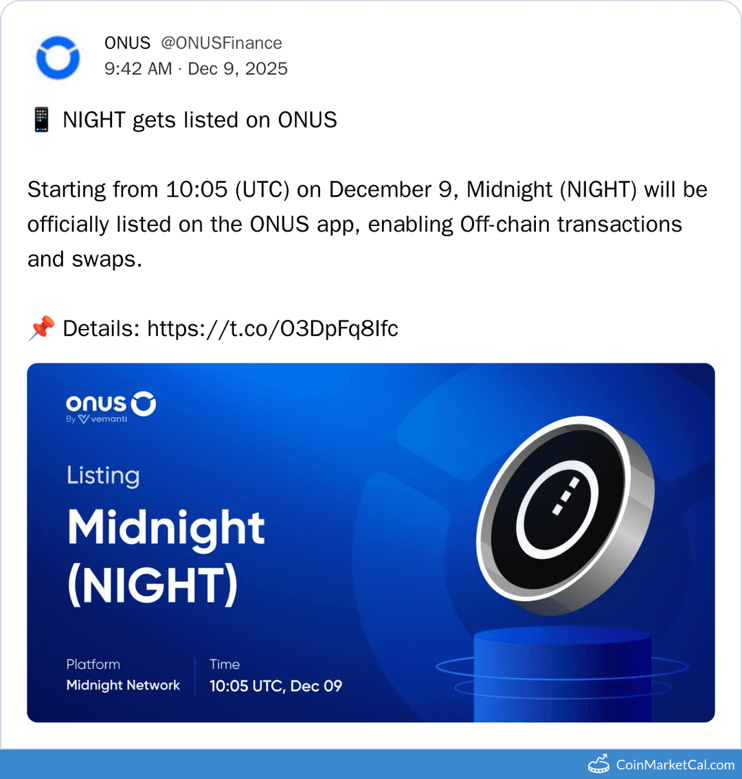 ONUS Midnight Listing
