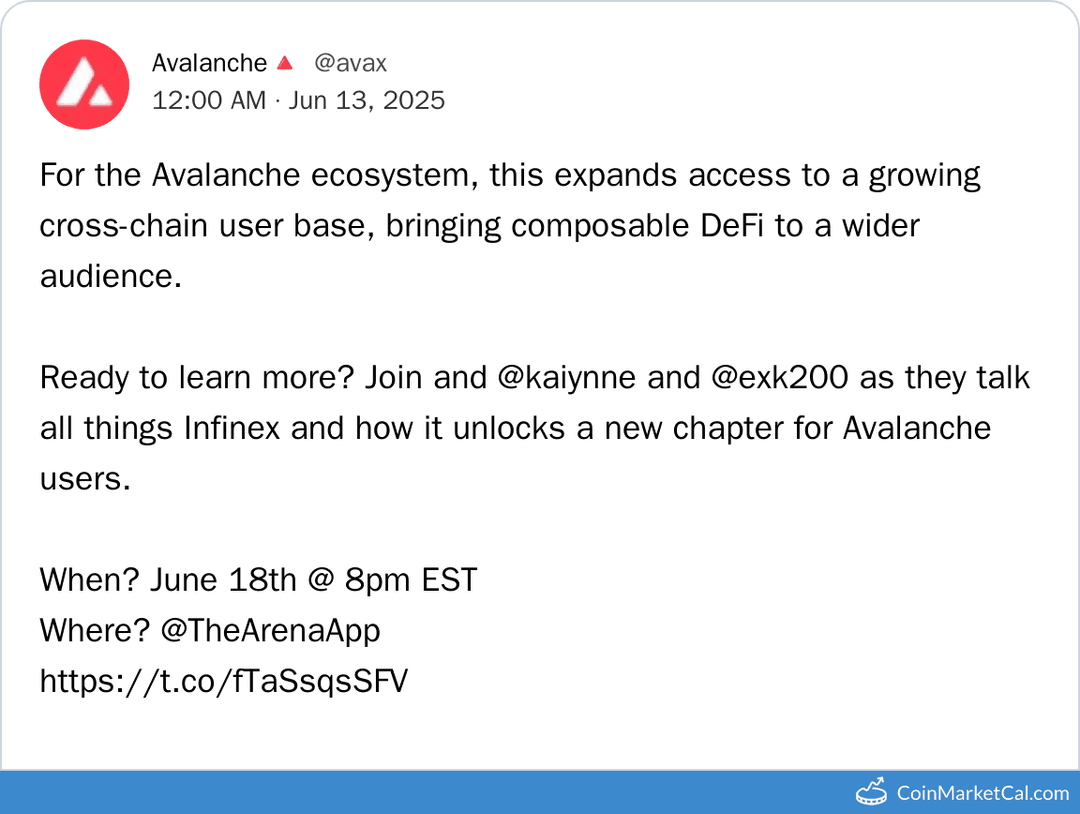 Avalanche and Infinex Integration Live