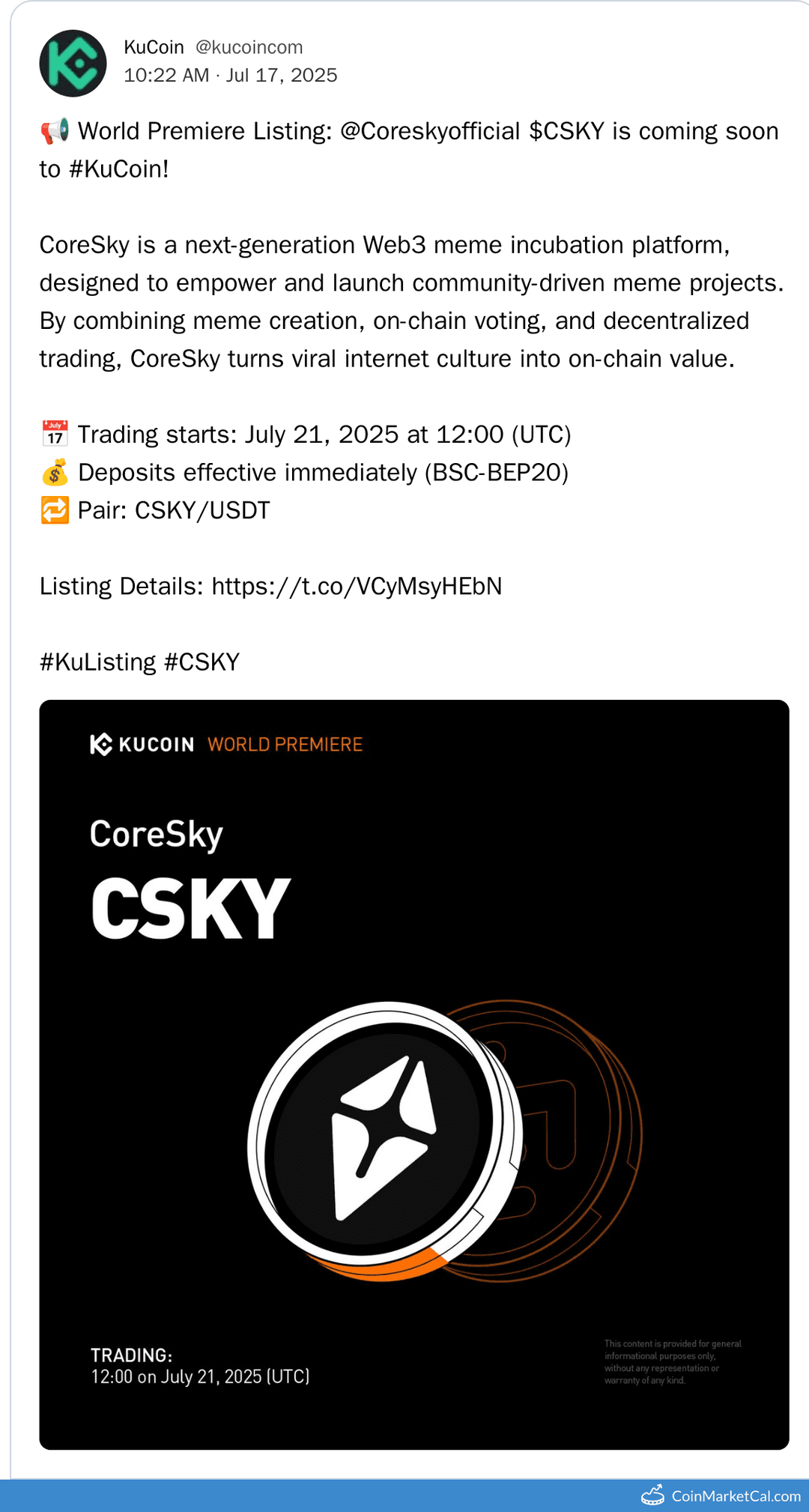 CoreSky ($CSKY) Listing on KuCoin