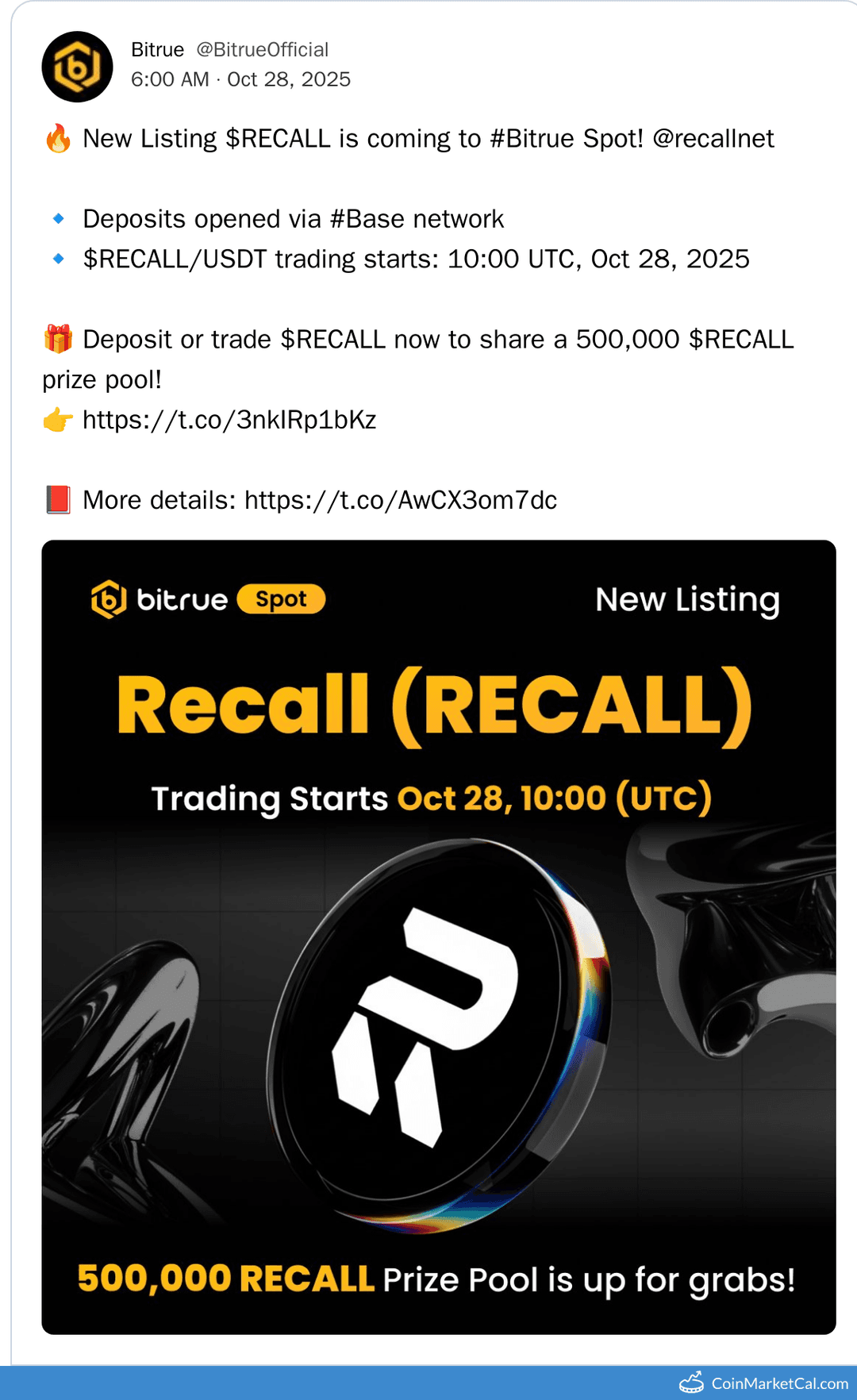Bitrue Listing Recall with RECALL/USDT Pair