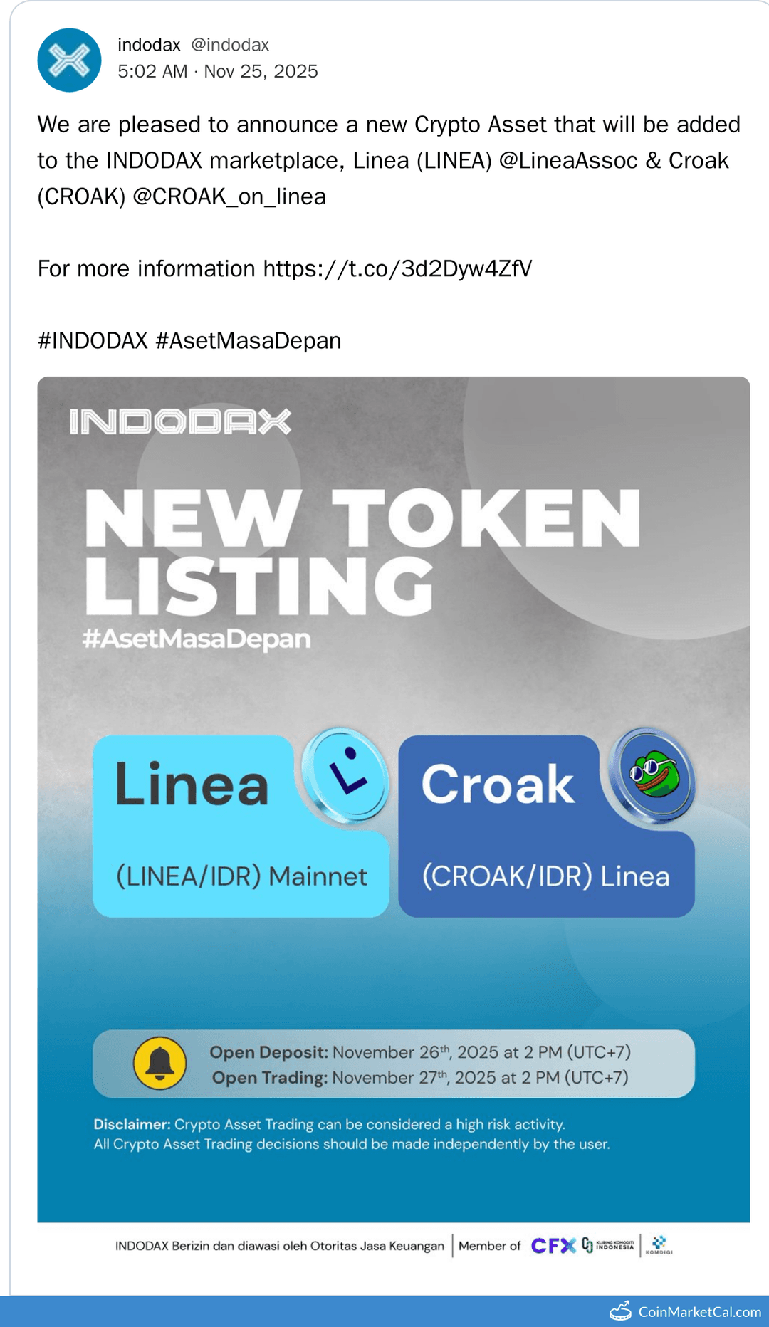 Indodax Listing of Croak and Linea