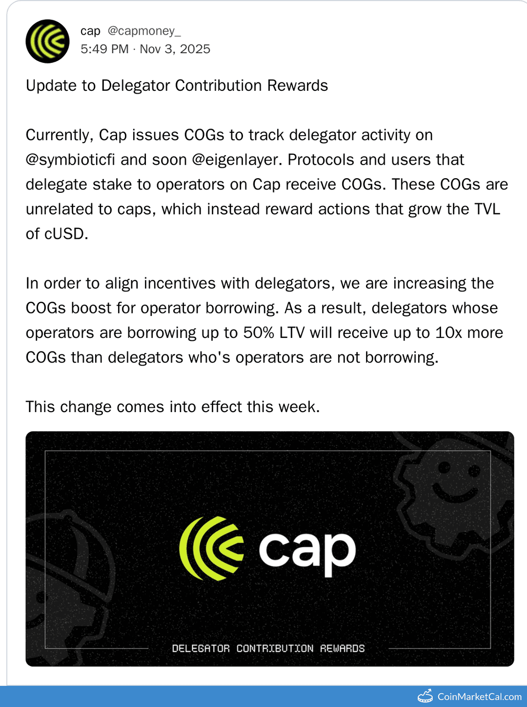 Cap USD Contribution Rewards Chan