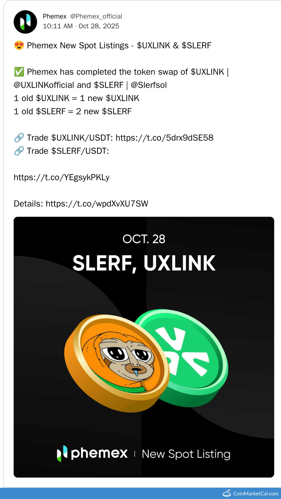 Phemex Listing of UXLINK & SLERF