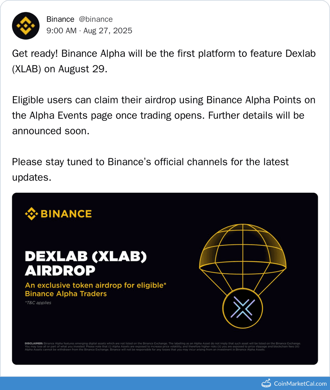 Dexlab (XLAB) Airdrop on Binance Alpha