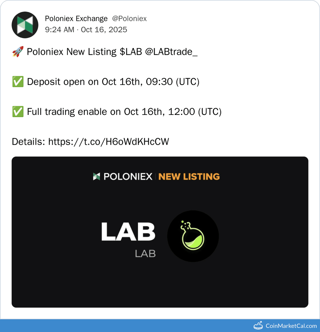 Poloniex Listing LAB Token
