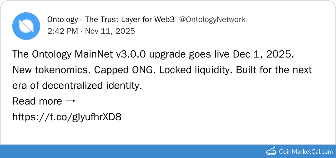 Ontology MainNet V3.0.0 Upgrade