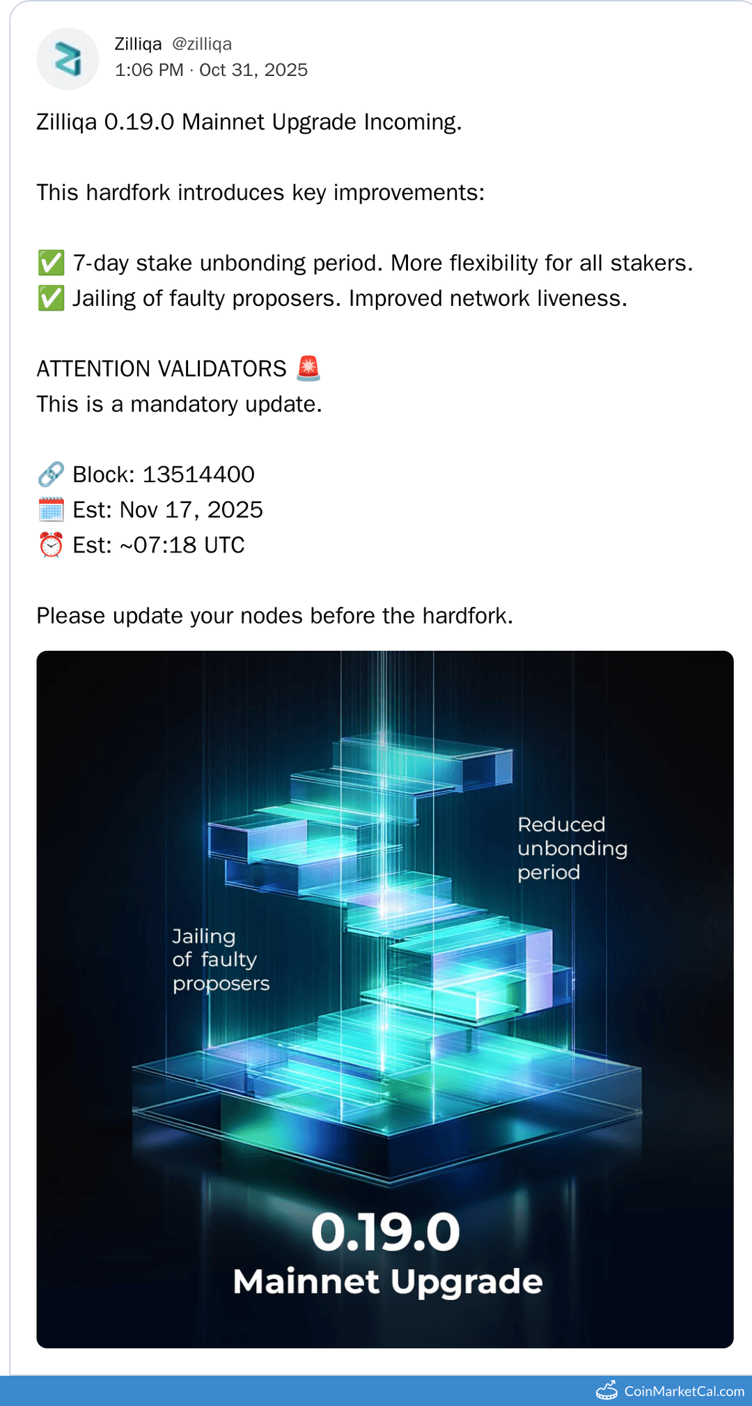Zilliqa Mainnet 0.19.0 Upgrade