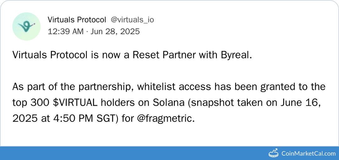 Virtuals Protocol x Byreal Partnership & Whitelist Snapshot