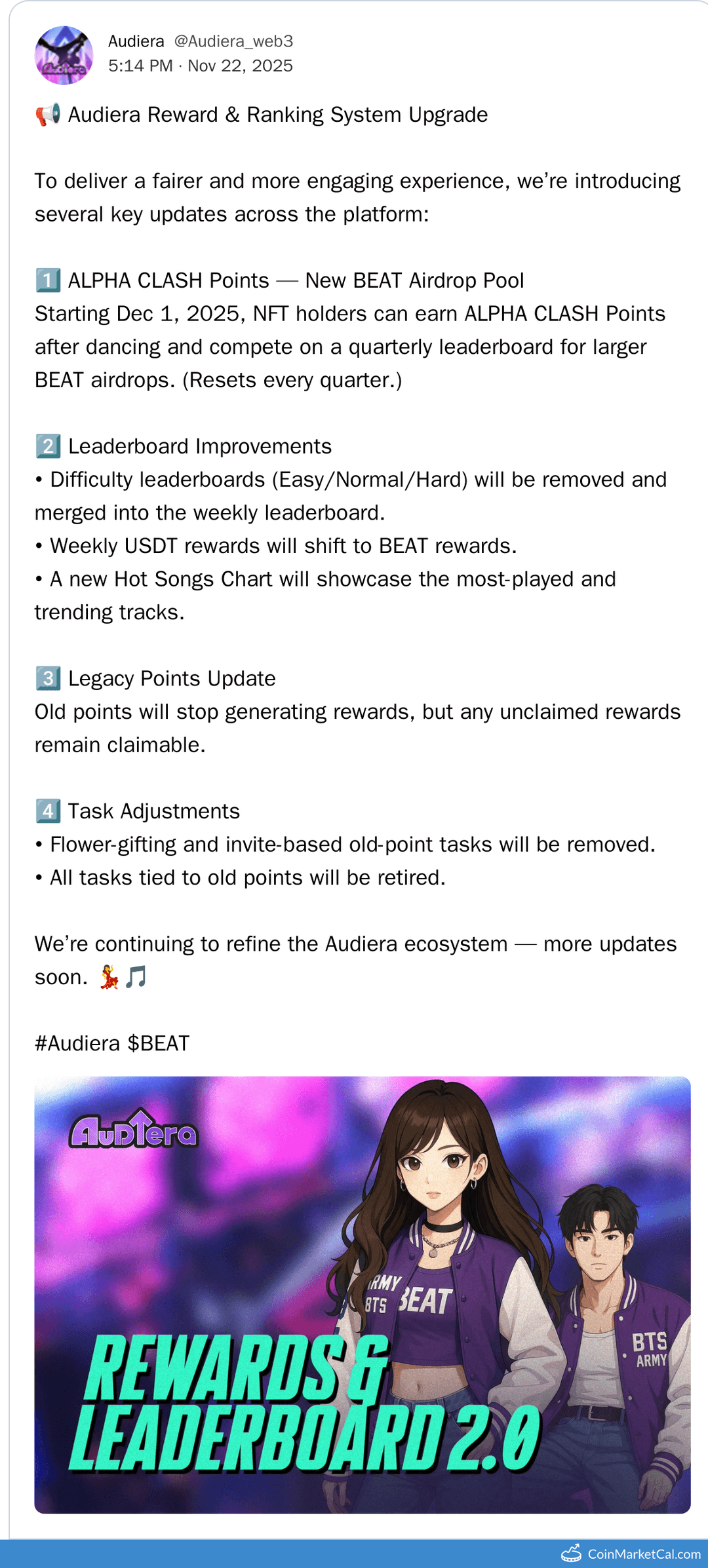 Audiera Rewards & Leaderboard 2.0 Release