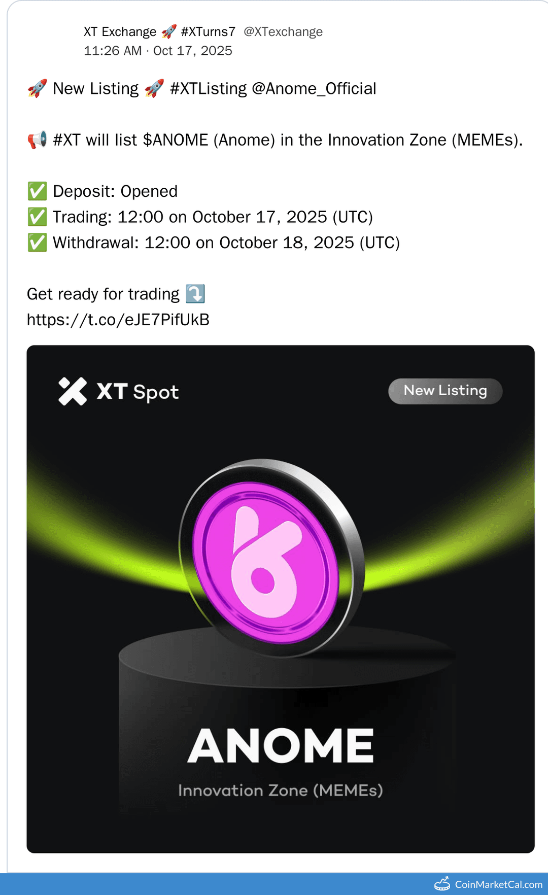 XT.COM Listing Anome ANOME/USDT