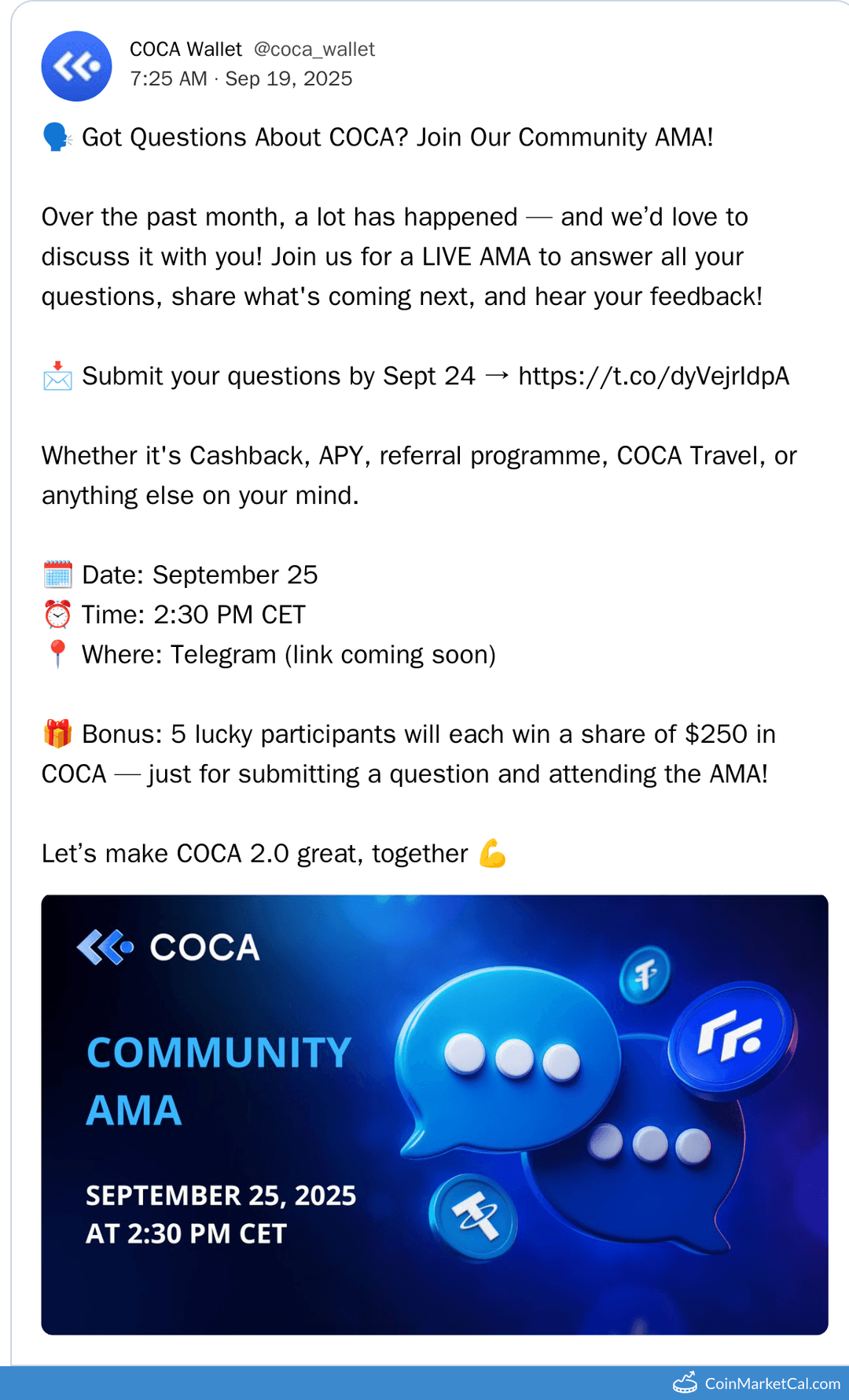 COCA Community AMA on Sept 25