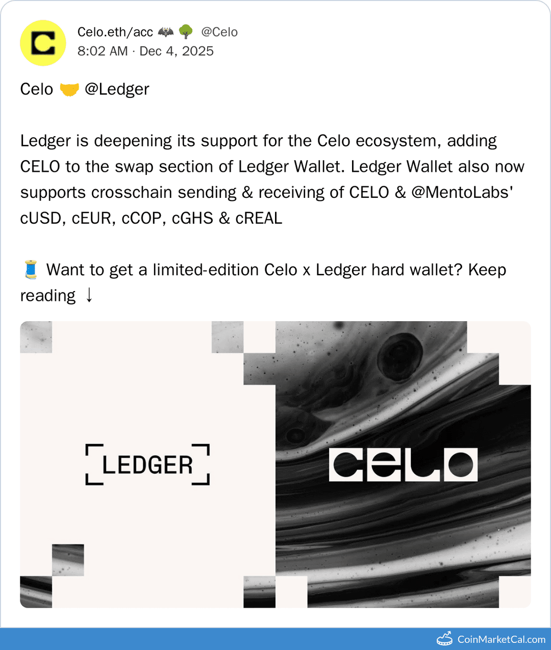 Ledger Wallet Swaps Adds CELO Support