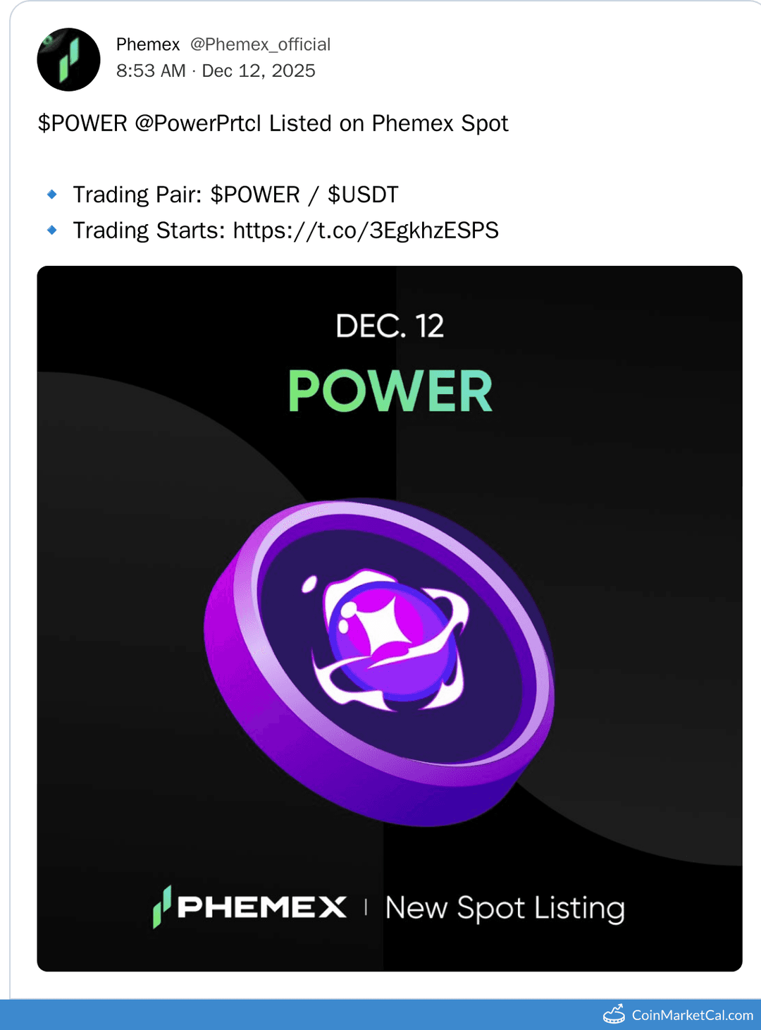 Phemex Listing of Power Protocol