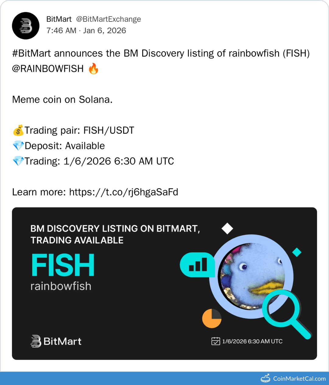 BitMart Listing of rainbowfish FISH/USDT Pair