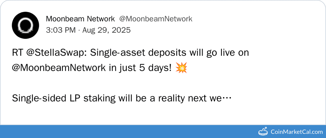 Single-Asset Deposits Launch on Moonbeam Network