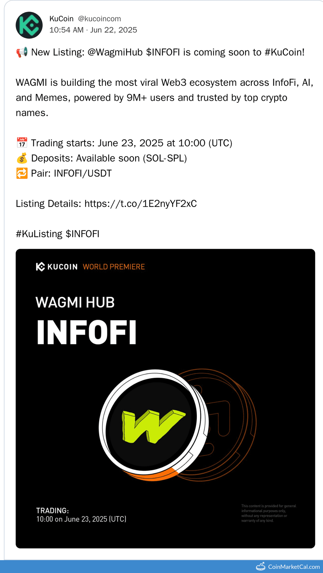 WAGMI Hub $INFOFI Listing on KuCoin
