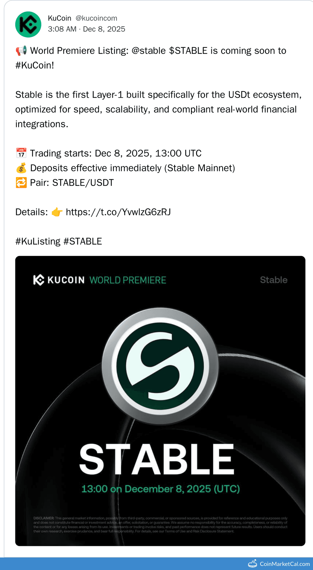 KuCoin Lists Stable with STABLE/USDT Pair