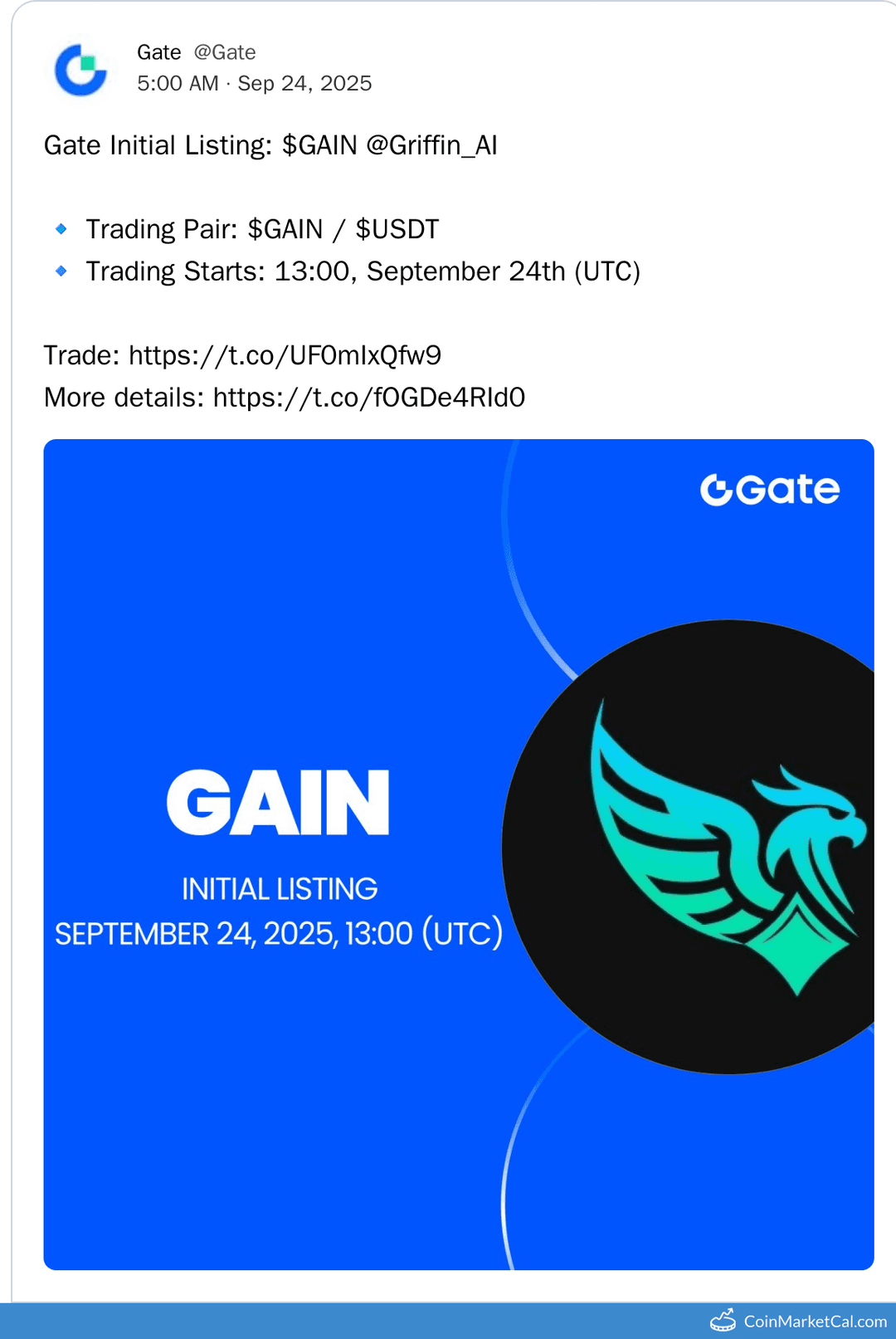 Gate.io Listing of Griffin AI GAIN Token