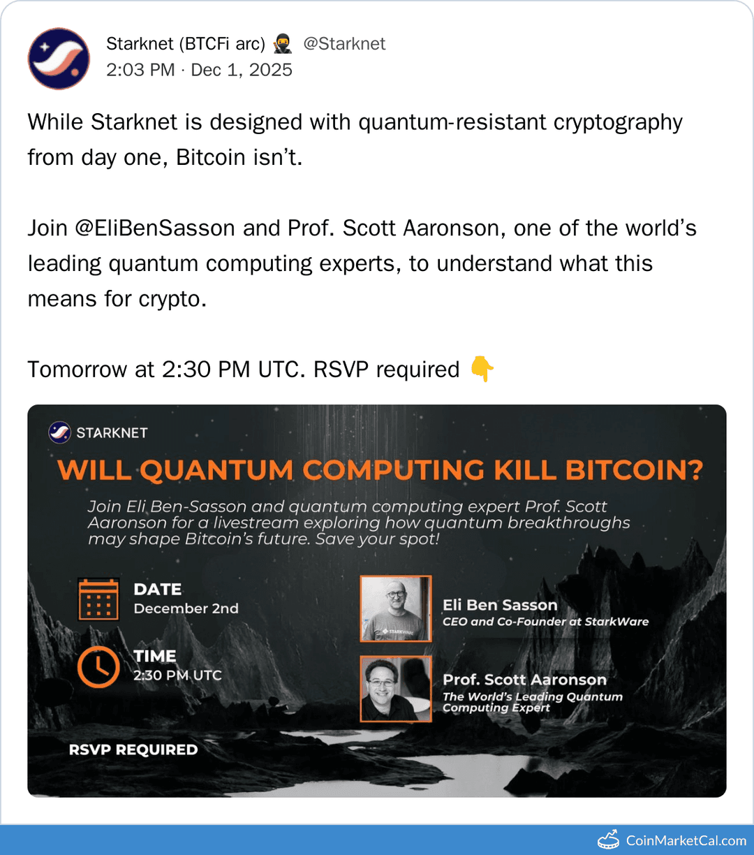 Starknet Quantum Security Talk with Eli Ben-Sasson & Scott Aaronson