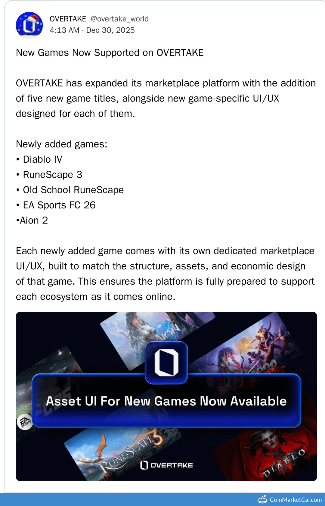 Overtake New Game Titles Integration