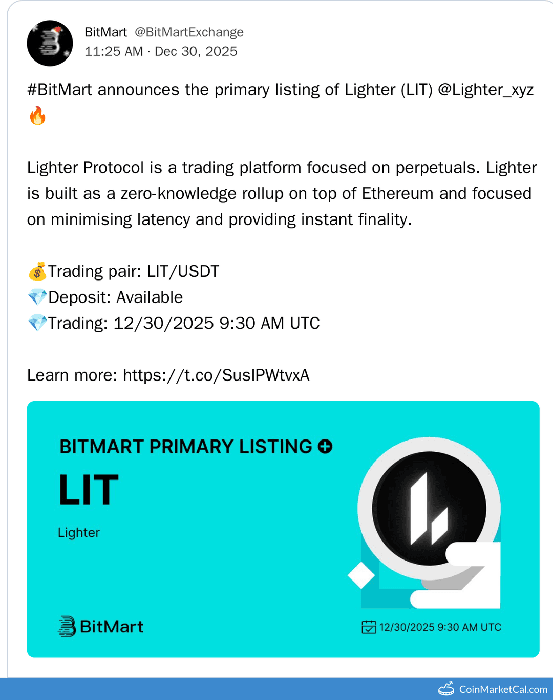 BitMart Listing of Lighter (LIT)