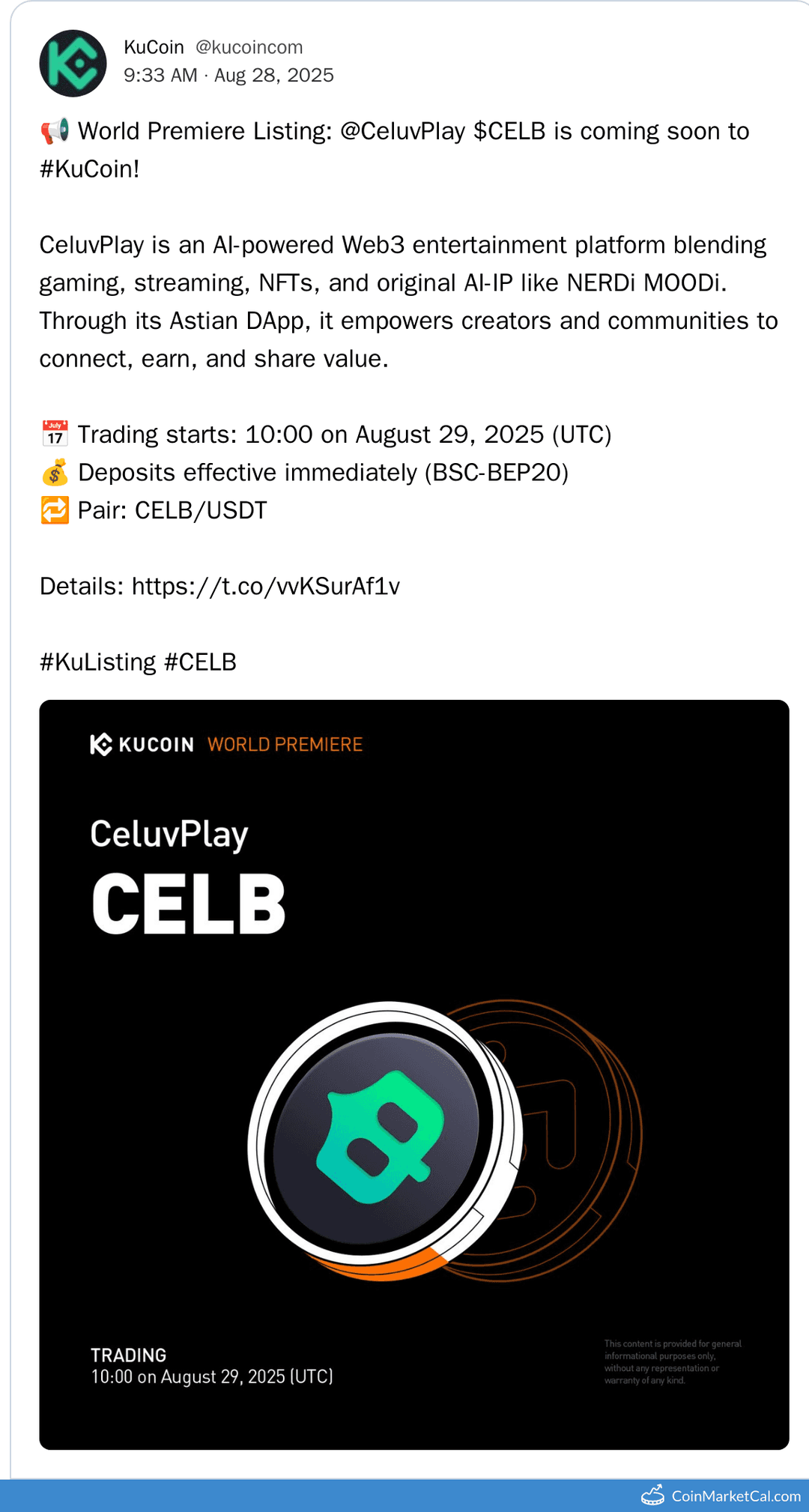 CeluvPlay (CELB) Initial Listing on KuCoin