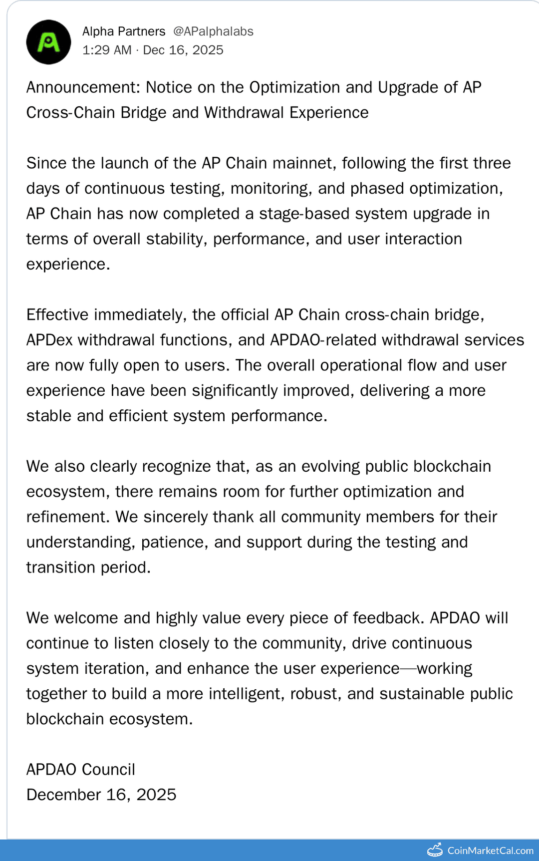 APDAO AP Chain Upgrade