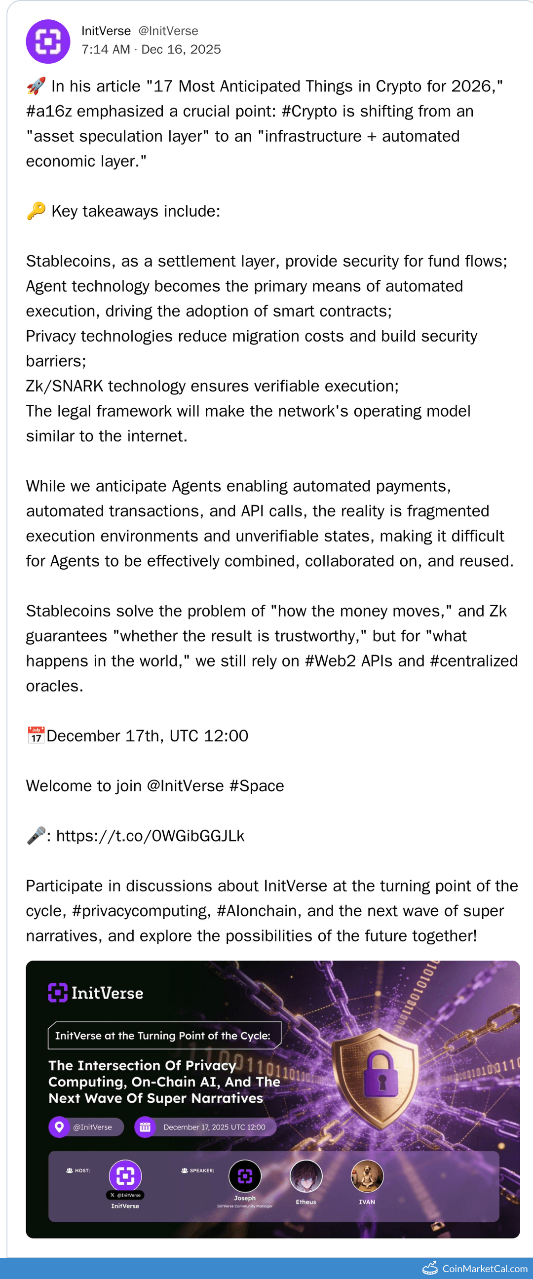 InitVerse Agents & ZK Space on Dec 17, 2025