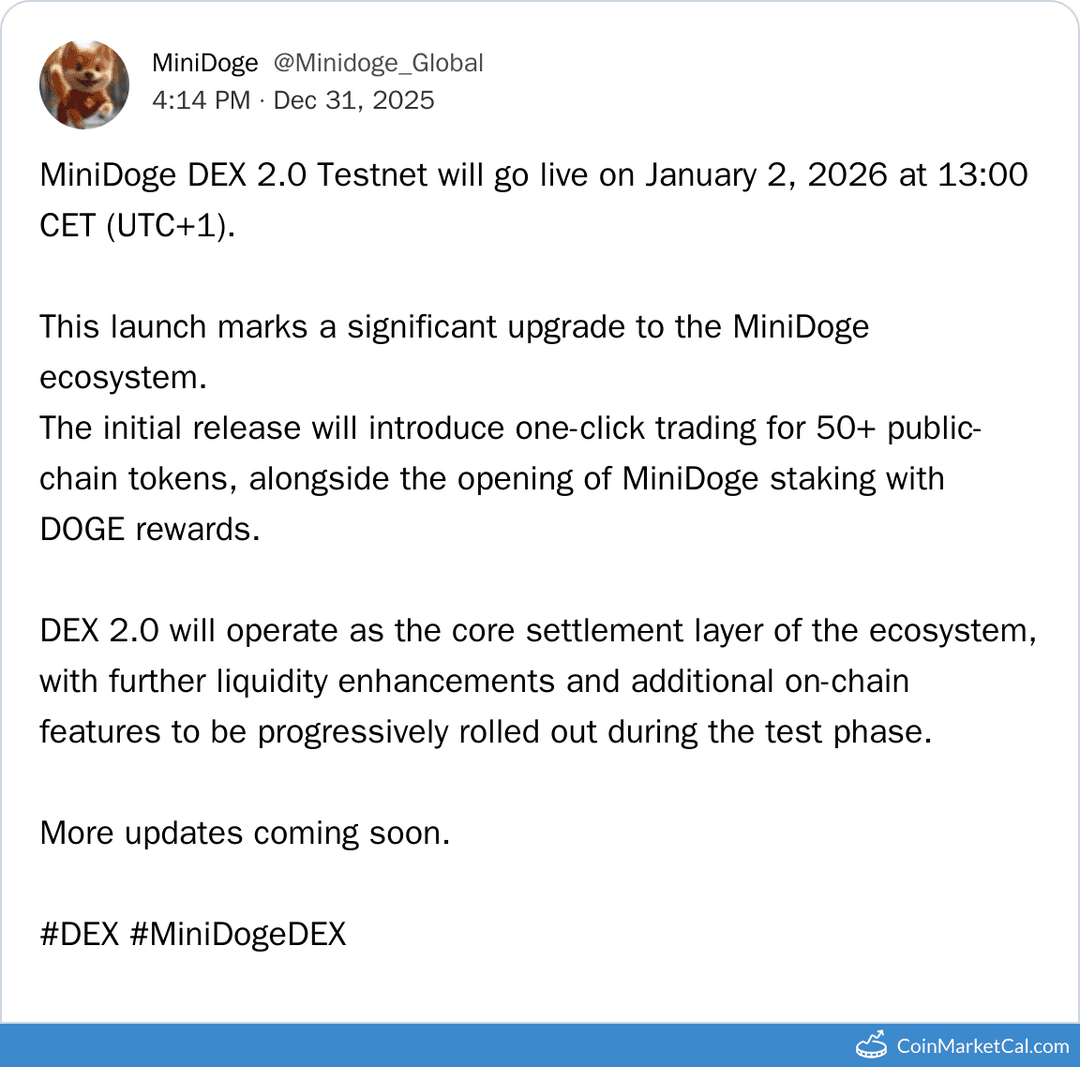 Minidoge DEX 2.0 Testnet Launch