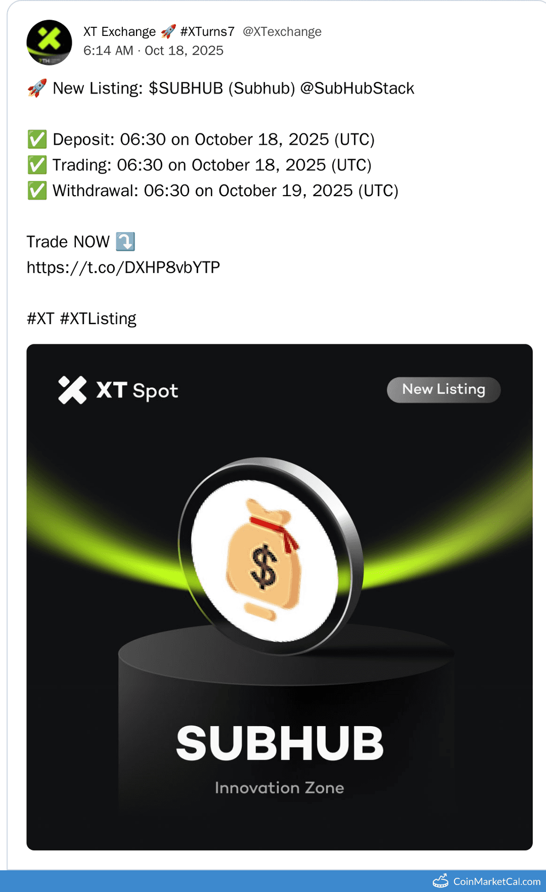 XT.COM Listing SubHub SUBHUB/USDT