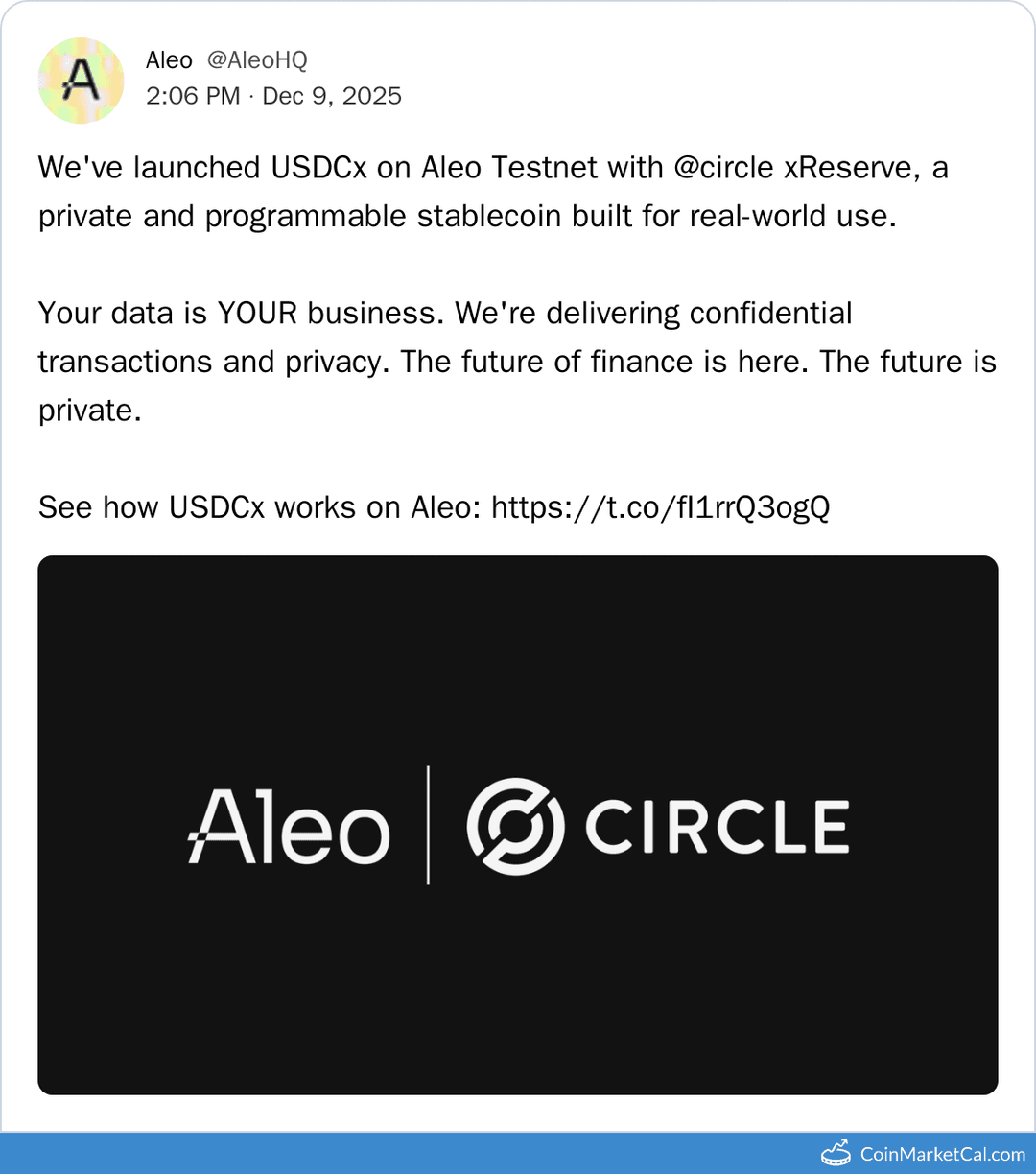 Aleo Partnership: USDCx on Aleo Testnet
