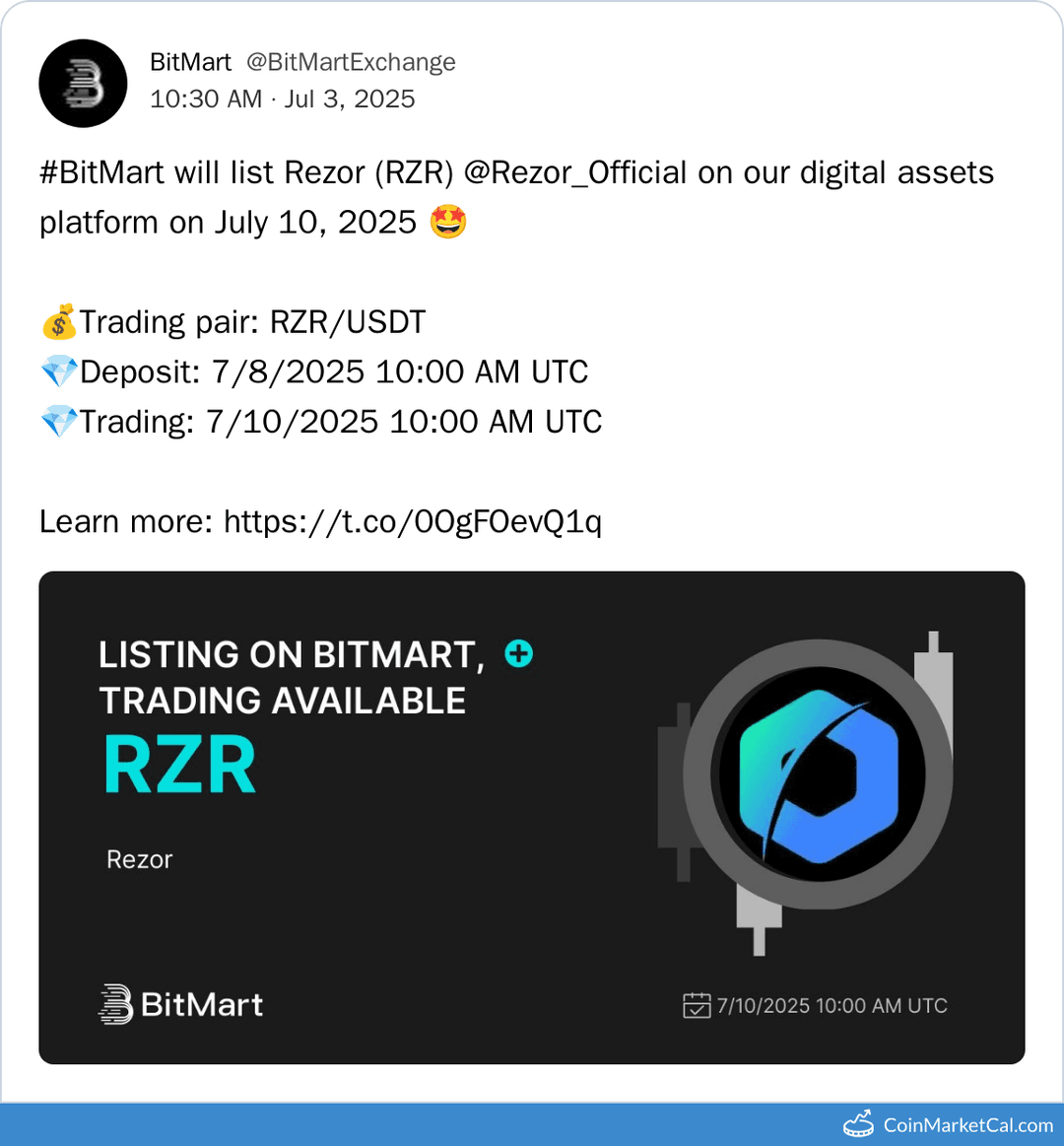 Rezor (RZR) Listing on BitMart