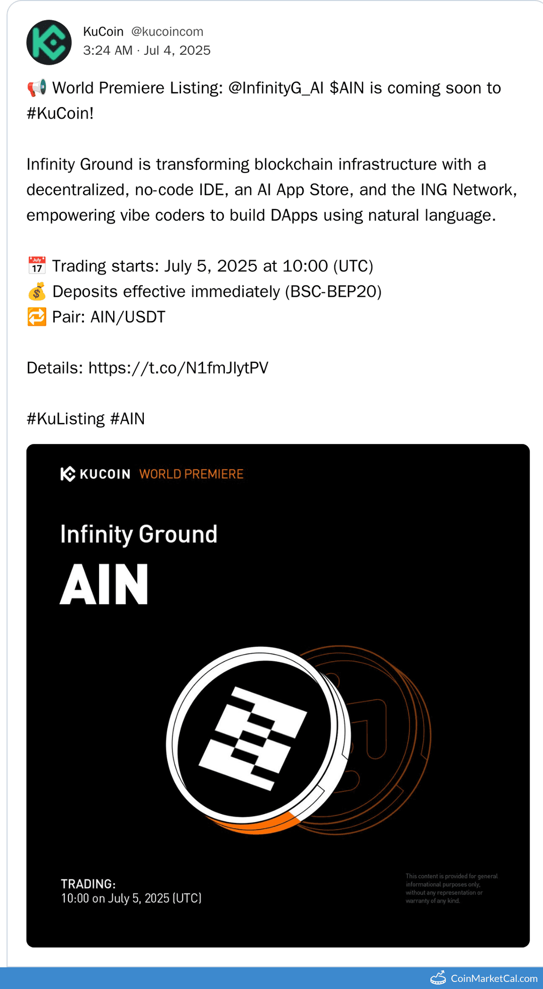 Infinity Ground (AIN) Listing on KuCoin