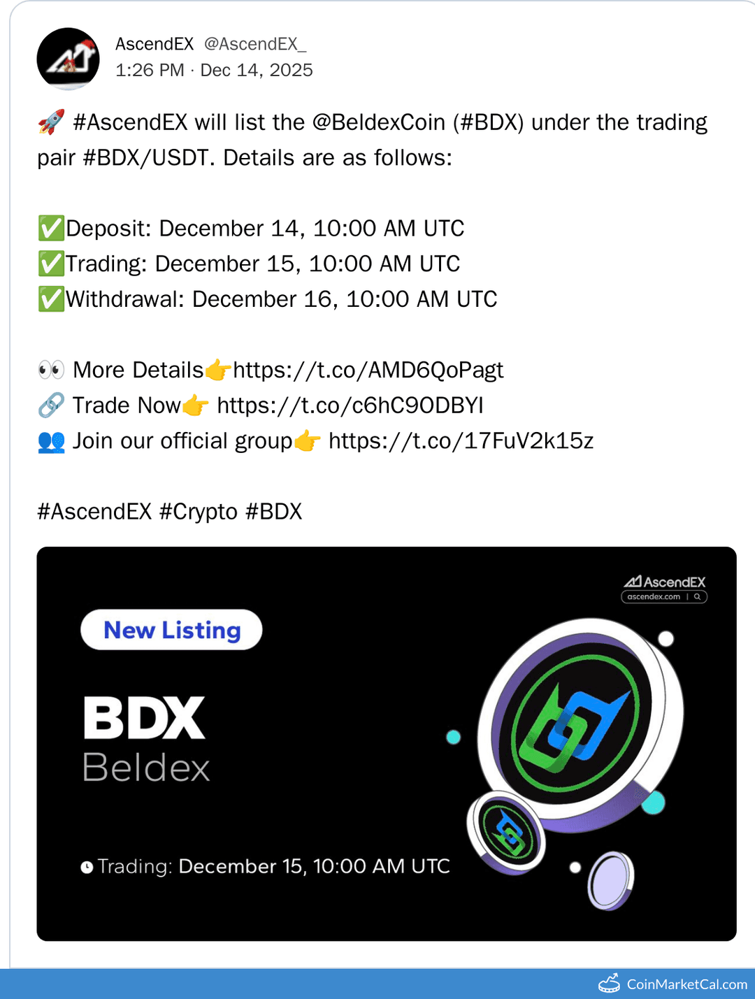 AscendEX Listing of Beldex (BDX)