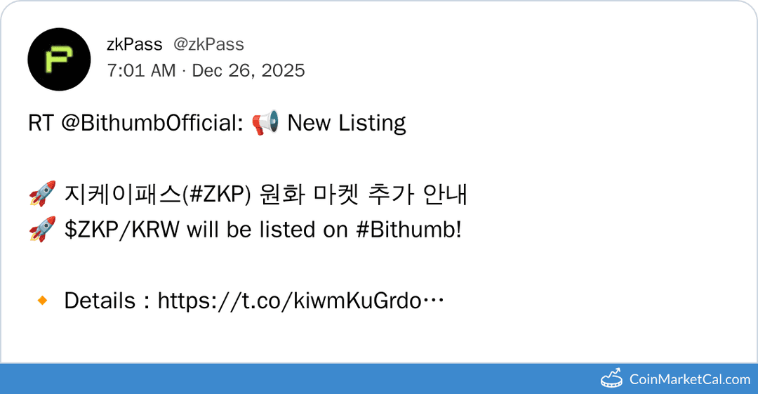 Bithumb Listing of zkPass ZKP Token