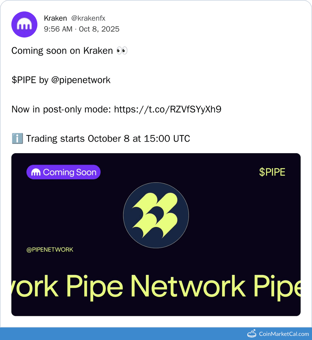 Kraken Lists PIPE Network