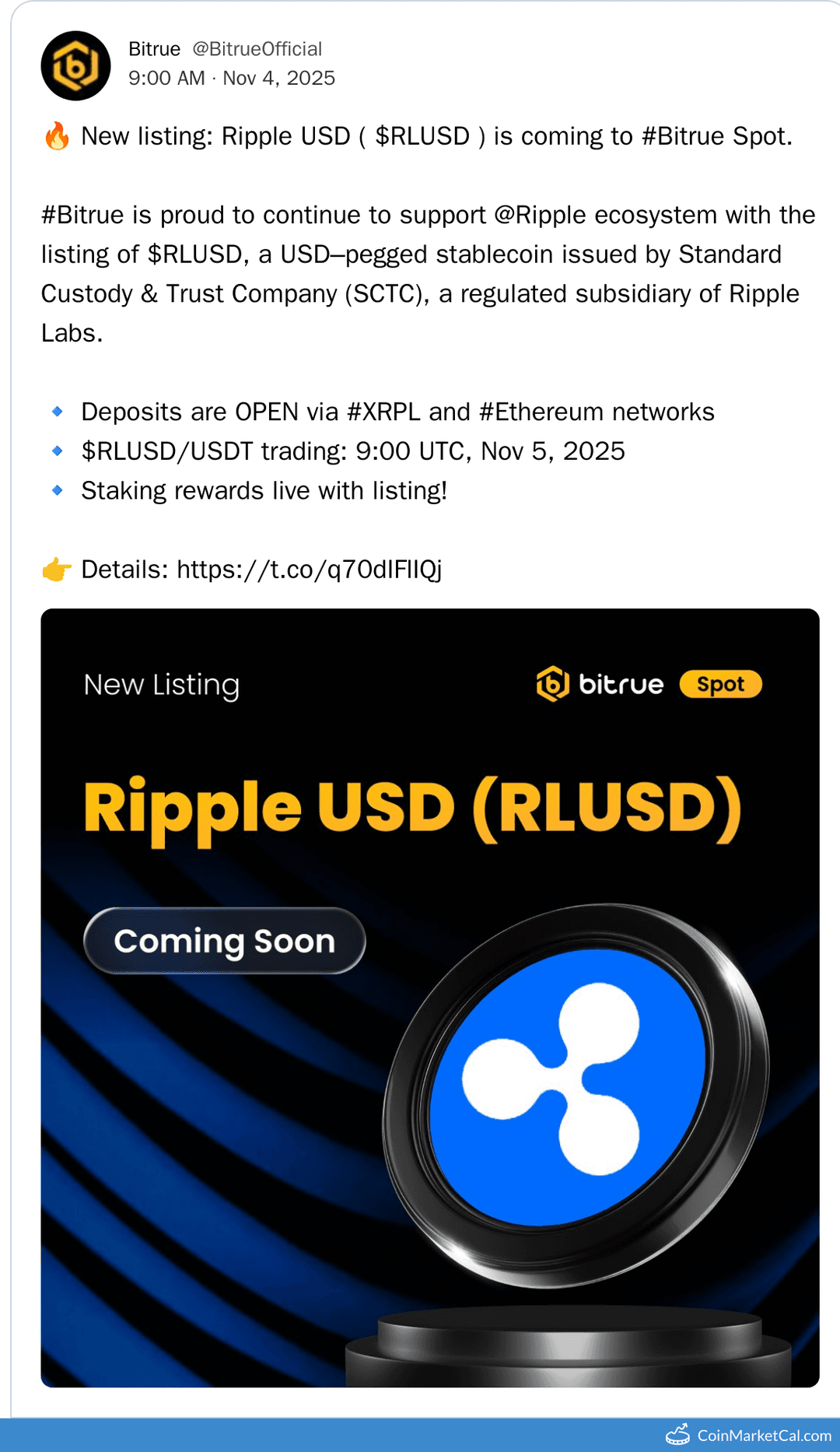 Bitrue Listing Ripple USD RLUSD/USDT