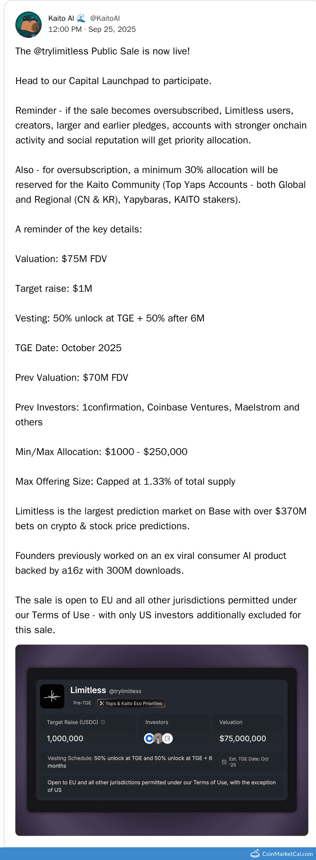 Limitless Public Sale on Kaito