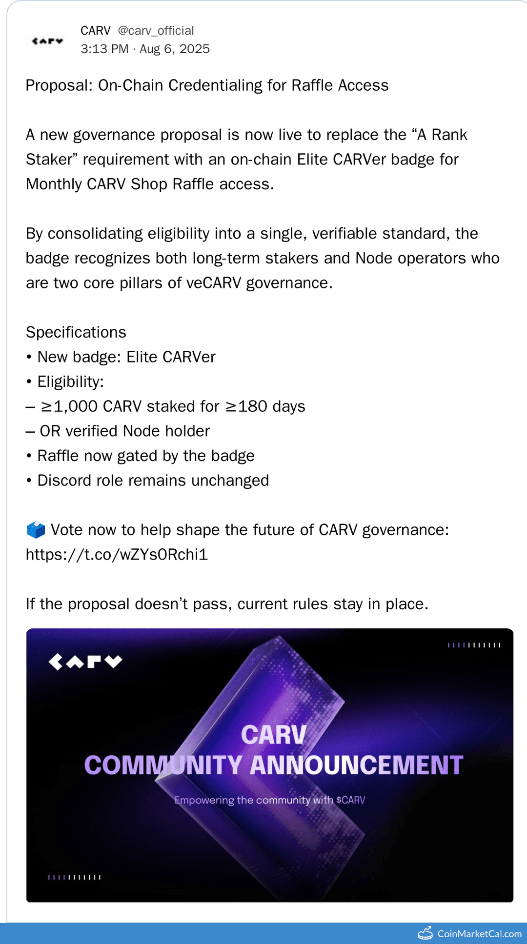 CARV Governance Proposal Voting Ends