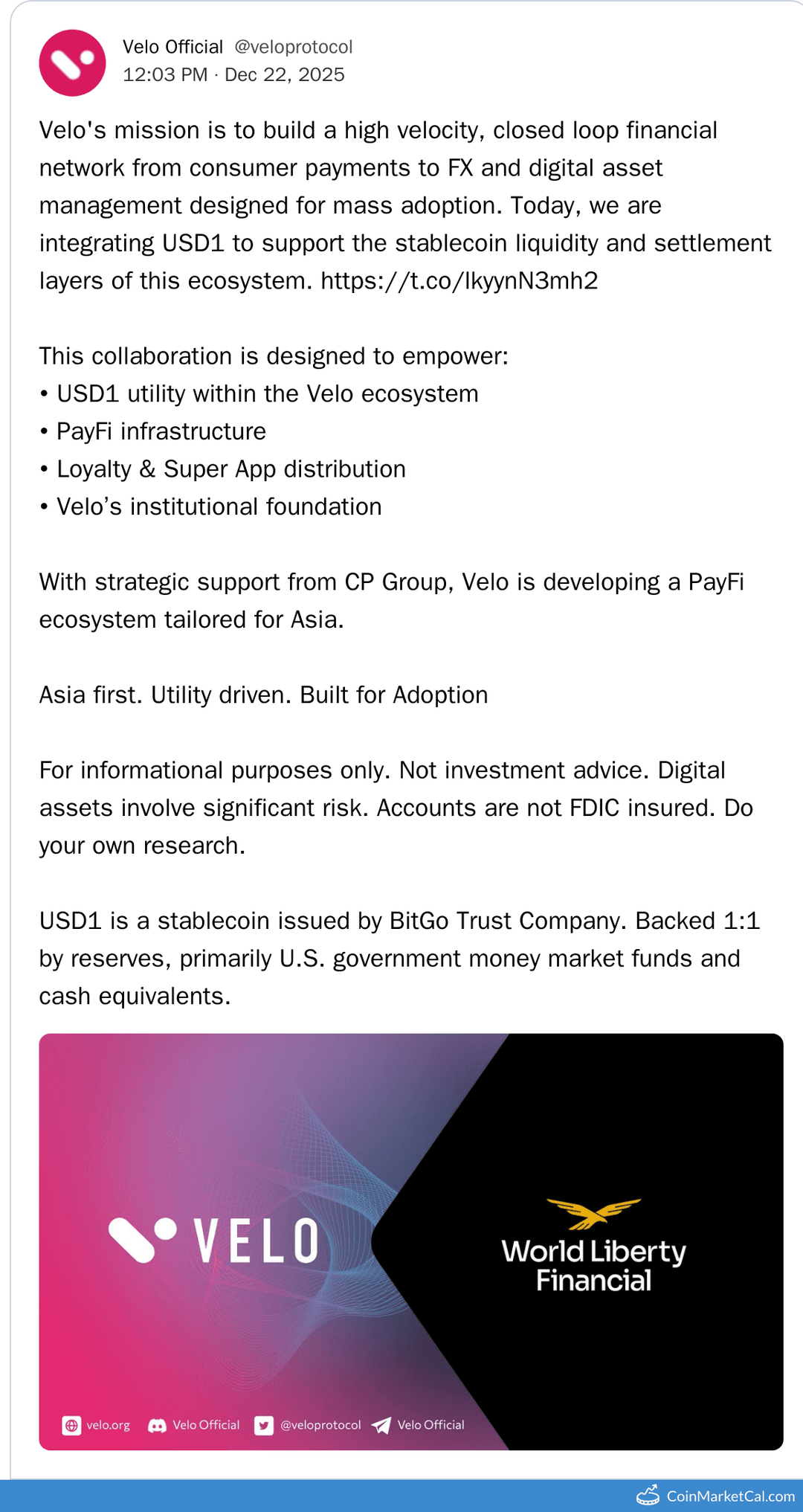 Velo Protocol and USD1 Partnership for Stablecoin Integration